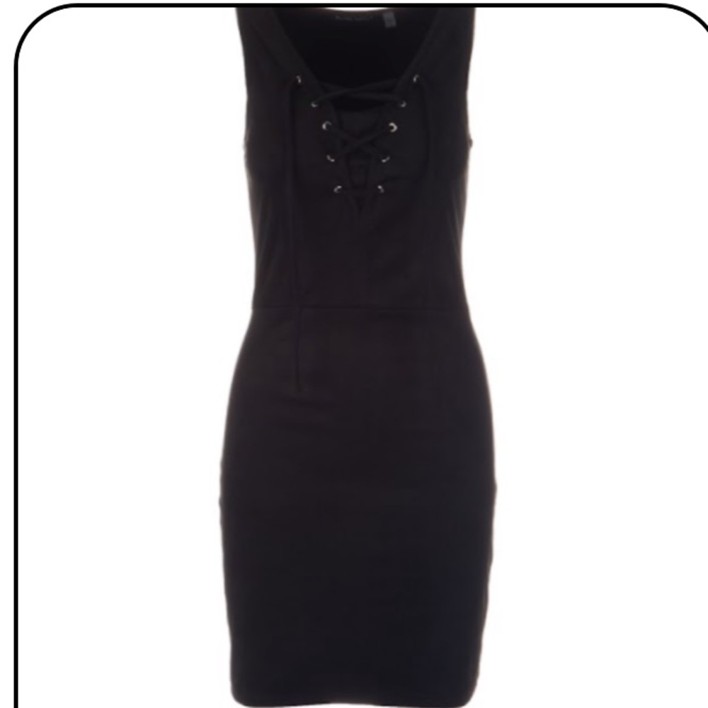 BLACK TAPE Ultra Suede Lace Up Little Black Dress